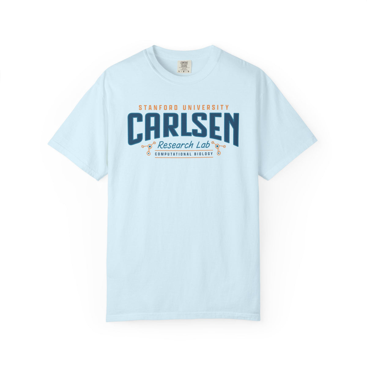 Light blue Carlsen Research Lab graphic tee with Stanford University and computational biology lettering, a Love Hypothesis merch design by Thtgrlreads