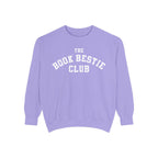 thtgrlreads Book Bestie cozy oversized crewneck sweatshirt in vintage-wash lilac with white collegiate-style printed text, part of the Book Bestie and Crewnecks collections.