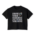 Thtgrlreads Lady of Darkness & Legacy Series black Comfort Colors crop top featuring a vintage wash and bold graphic text with a detailed sword illustration, perfect for romantasy book fans.