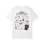 White Love Hypothesis graphic tee with playful science and romance illustrations, officially licensed Ali Hazelwood apparel from Thtgrlreads Tees.