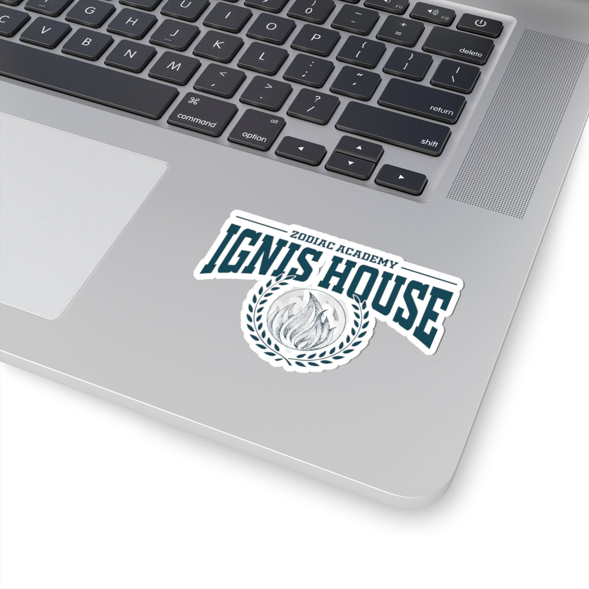 Sticker from thtgrlreads featuring Zodiac Academy’s Ignis House emblem with flame illustration and bold collegiate style text, ideal for Back to School collections.