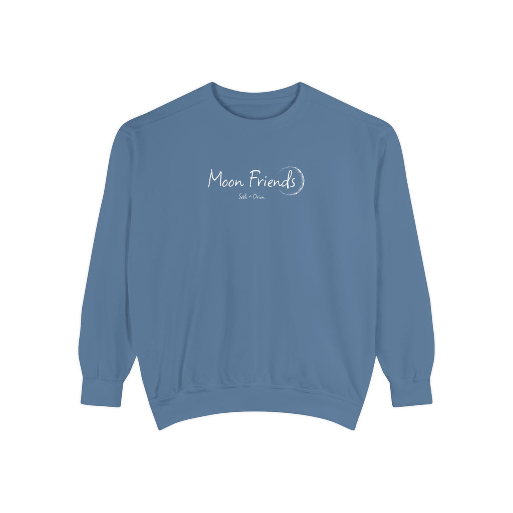 Zodiac Academy inspired oversized crewneck sweatshirt by thtgrlreads featuring a vintage-washed moon friends graphic in subtle white print, from the cozy crewnecks collection.
