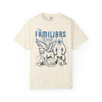 Cream Comfort Colors graphic tee featuring The Familiars blue illustration of an owl, bear, and cats, from Thtgrlreads Blood Bound collection