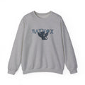 A light gray Comfort Colors oversized crewneck sweatshirt featuring a vintage puff print graphic of a small black dragon with wings and the stylized text "RAIVOX" above it.