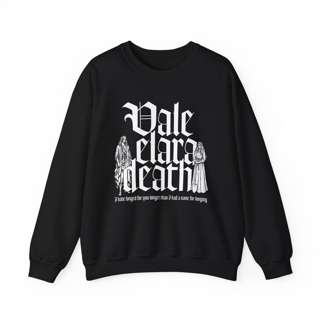 Black oversized crewneck sweatshirt from thtgrlreads featuring gothic script text and illustrated figures, part of the Liv Zander and Crewnecks collections.