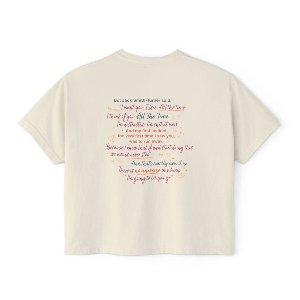 Cream cropped unisex Comfort Colors tee featuring a colorful Jack Smith-Turner quote from Love Theoretically, officially licensed Ali Hazelwood apparel by Thtgrlreads in Tees