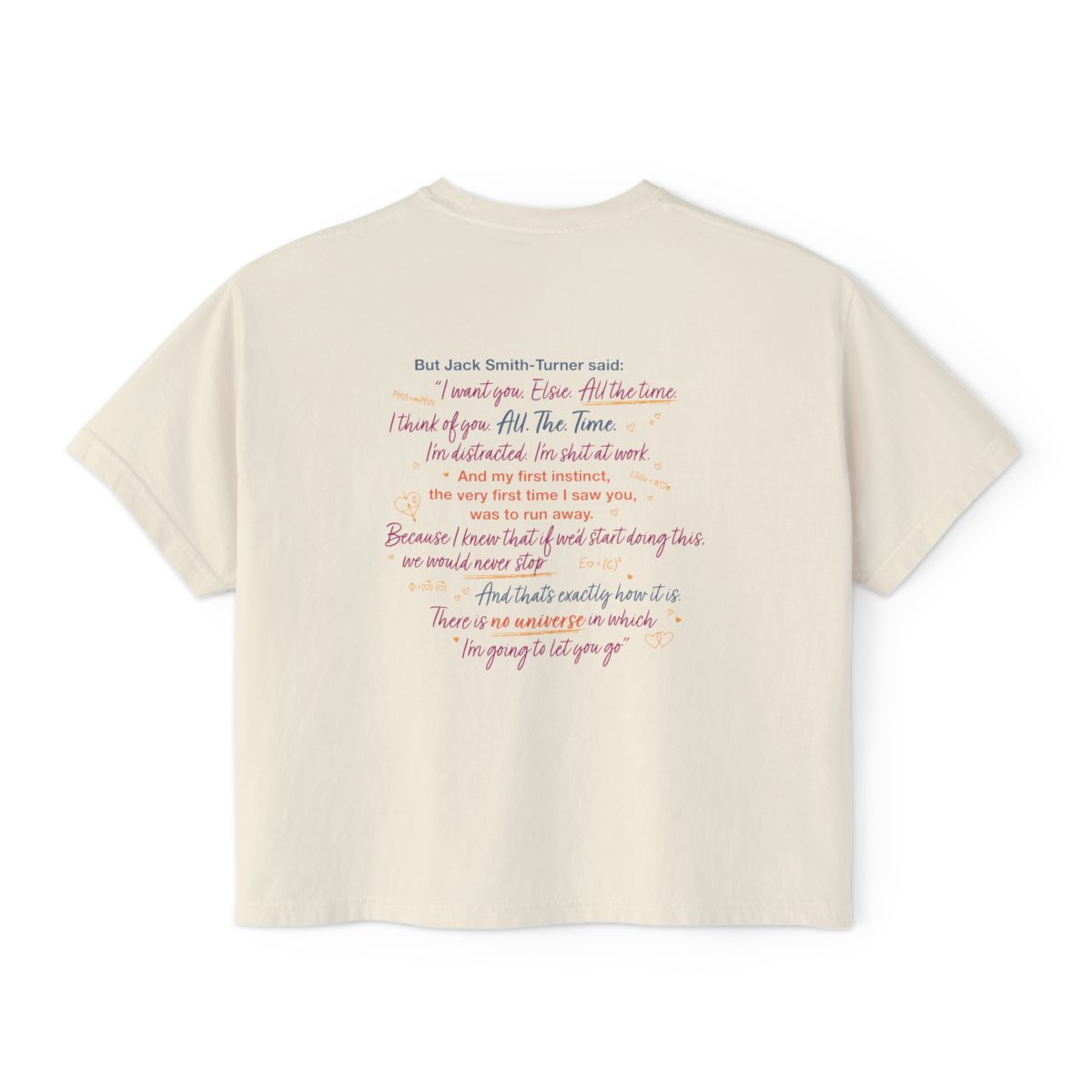 Cream cropped unisex Comfort Colors tee featuring a colorful Jack Smith-Turner quote from Love Theoretically, officially licensed Ali Hazelwood apparel by Thtgrlreads in Tees