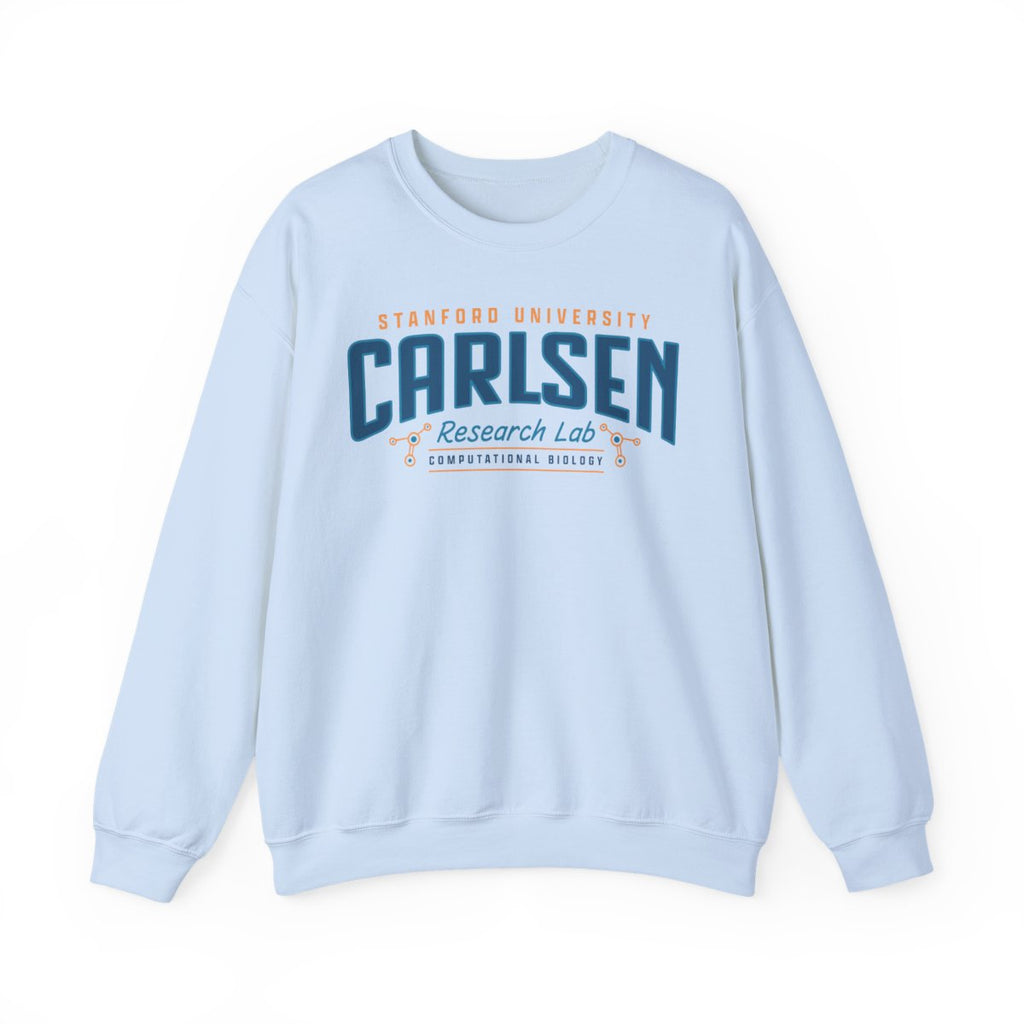 Light blue Carlsen Research Lab crewneck sweatshirt with Stanford University graphic, Thtgrlreads Ali Hazelwood Love Hypothesis merch for book lovers