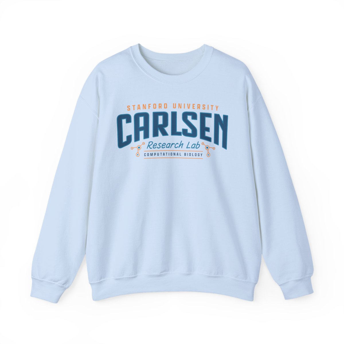 Light blue Carlsen Research Lab crewneck sweatshirt with Stanford University graphic, Thtgrlreads Ali Hazelwood Love Hypothesis merch for book lovers